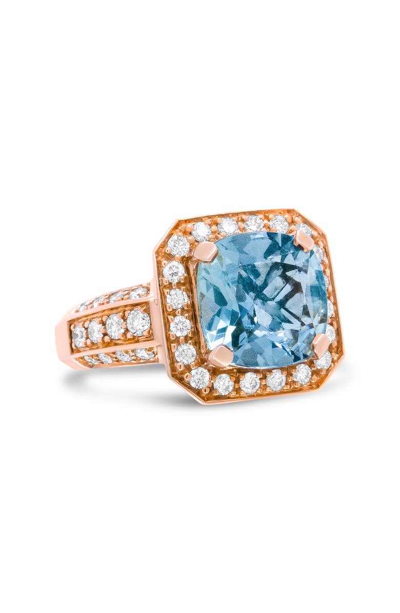 Haus of Brilliance 18K Gold Aquamarine & 1 1/8 Cttw Diamond Halo Ring, Alternate, color, Yellow
