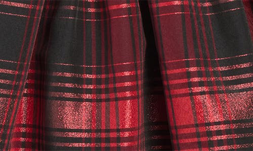 Pippa & Julie Kids' Molly Metallic Plaid Velvet Trim Dress In Red