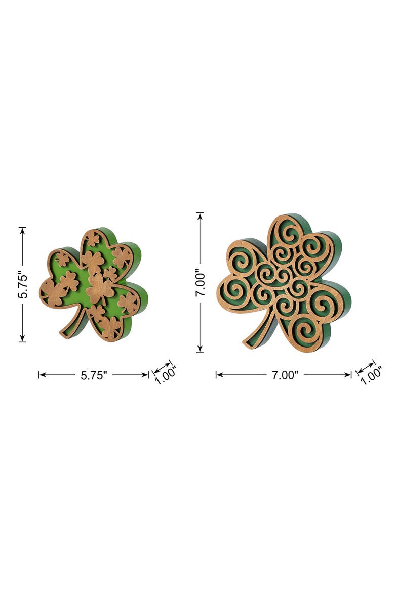 Glitzhome Set of 2 St. Patrick's Wooden Shamrock Table Decor, Alternate, color, Green