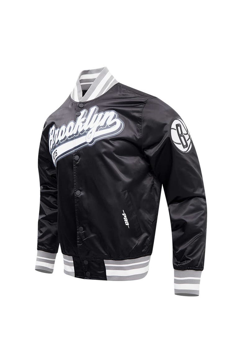 Men's Pro Standard Black Brooklyn Nets Script Tail Full-Snap Satin Varsity Jacket, Alternate, color, Black