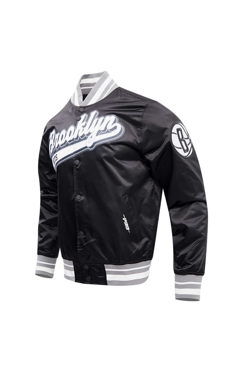 PRO STANDARD Men's Pro Standard Black Brooklyn Nets Script Tail Full-Snap Satin Varsity Jacket, Alternate, color, 
