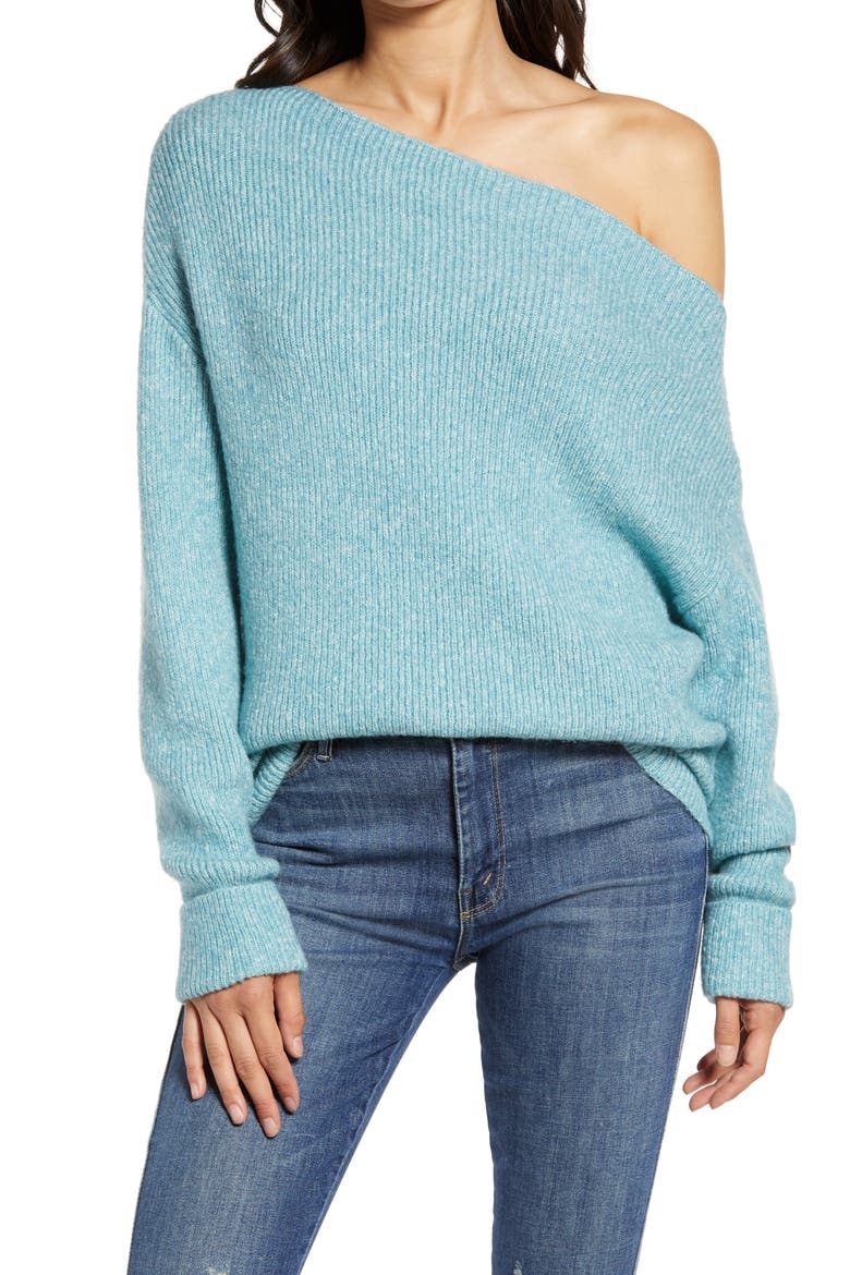 Off the Shoulder Pullover, Main, color, BLUE MILKY