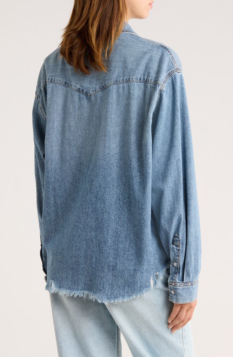 Re/Done Distressed Western Stud Denim Shirt, Alternate, color, Vintage Biker Blue Stud