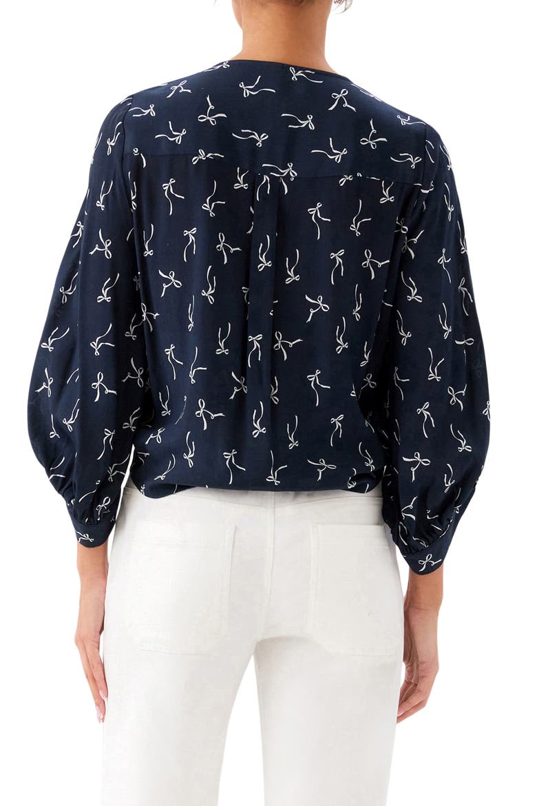 Bow Print Tie Front Crepe Top, Alternate, color, PRINT