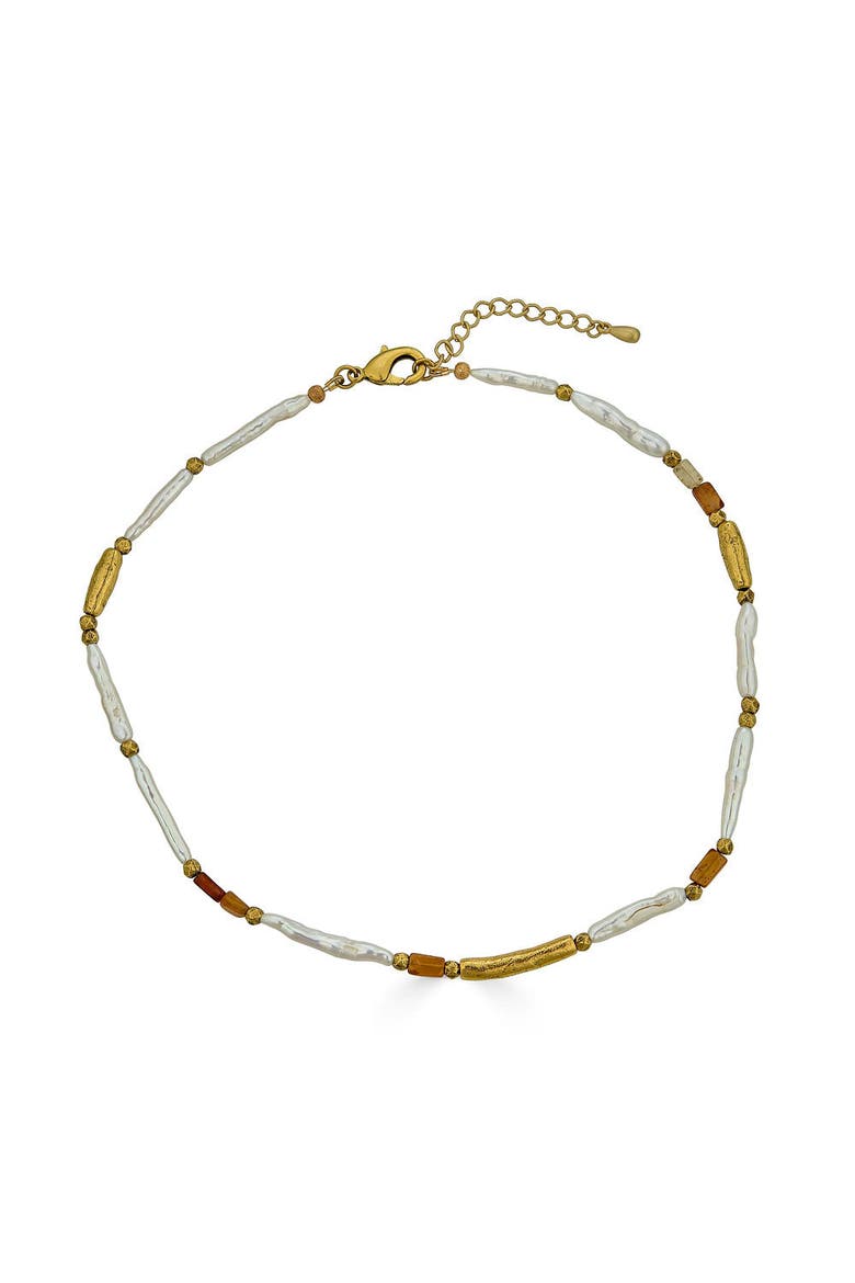 Biwa Pearl and Garnet Necklace, Main, color, Gold