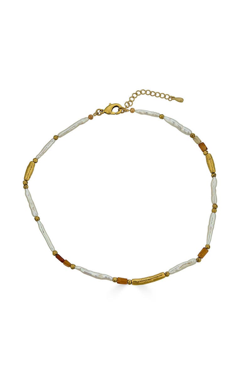 Loni Paul Jewelry Biwa Pearl and Garnet Necklace, Main, color, Gold
