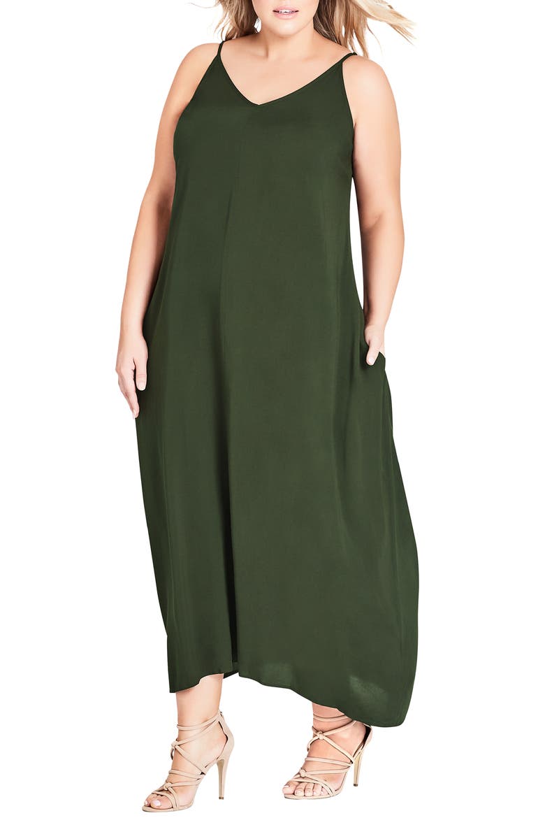 V-Neck Maxi Dress, Main, color, OLIVE