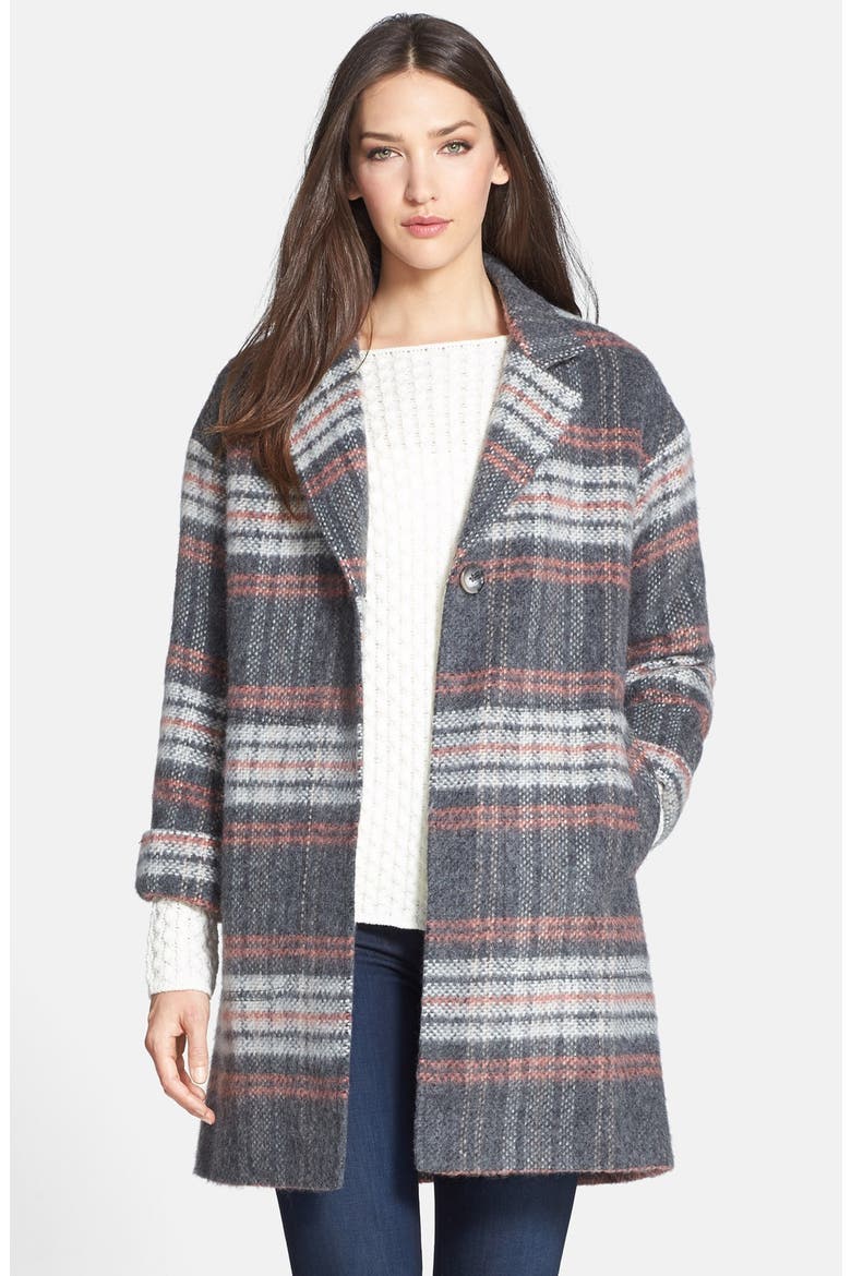 Plaid Coat, Main, color, PALE GREY/ PINK