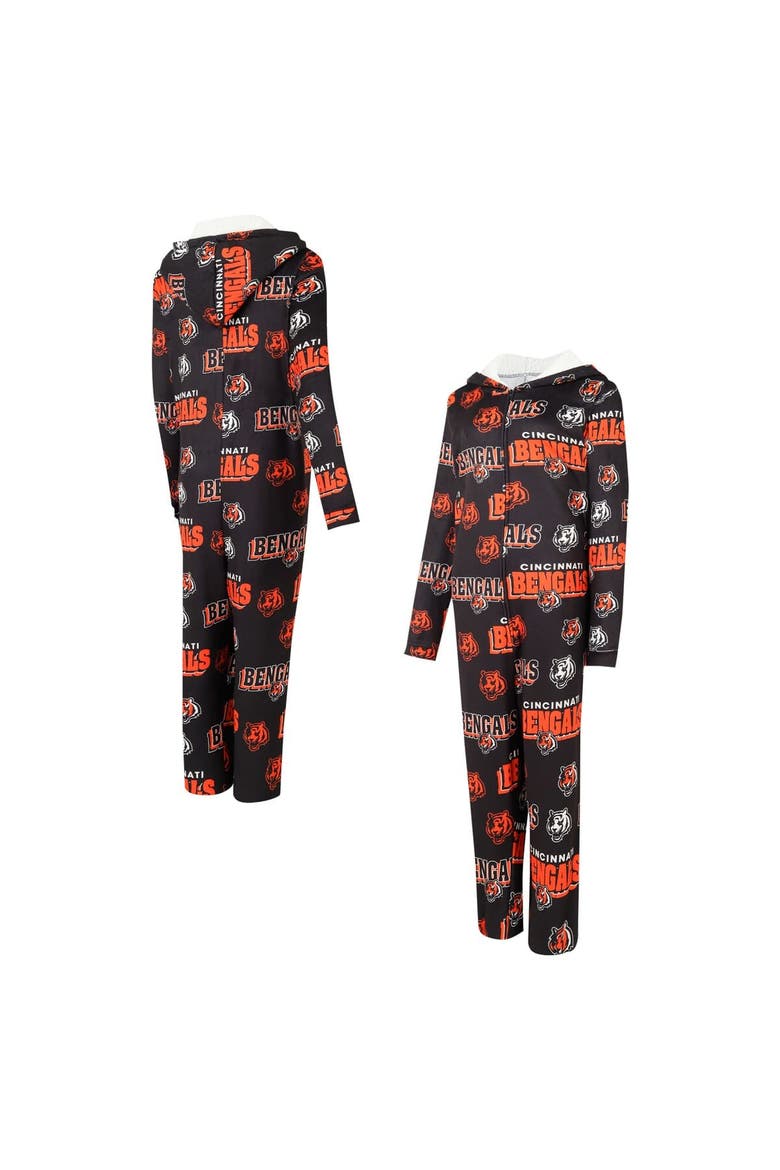 Women's Concepts Sport Black Cincinnati Bengals  Roadway Allover Print Microfleece Full-Zip Union Suit, Alternate, color, Black