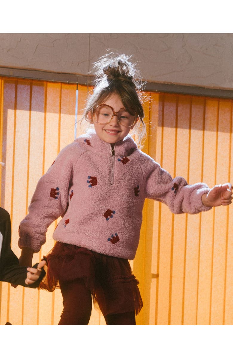 Deux par Deux Girl's Plush Hoodie Mauve With Crown Pattern, Alternate, color, 