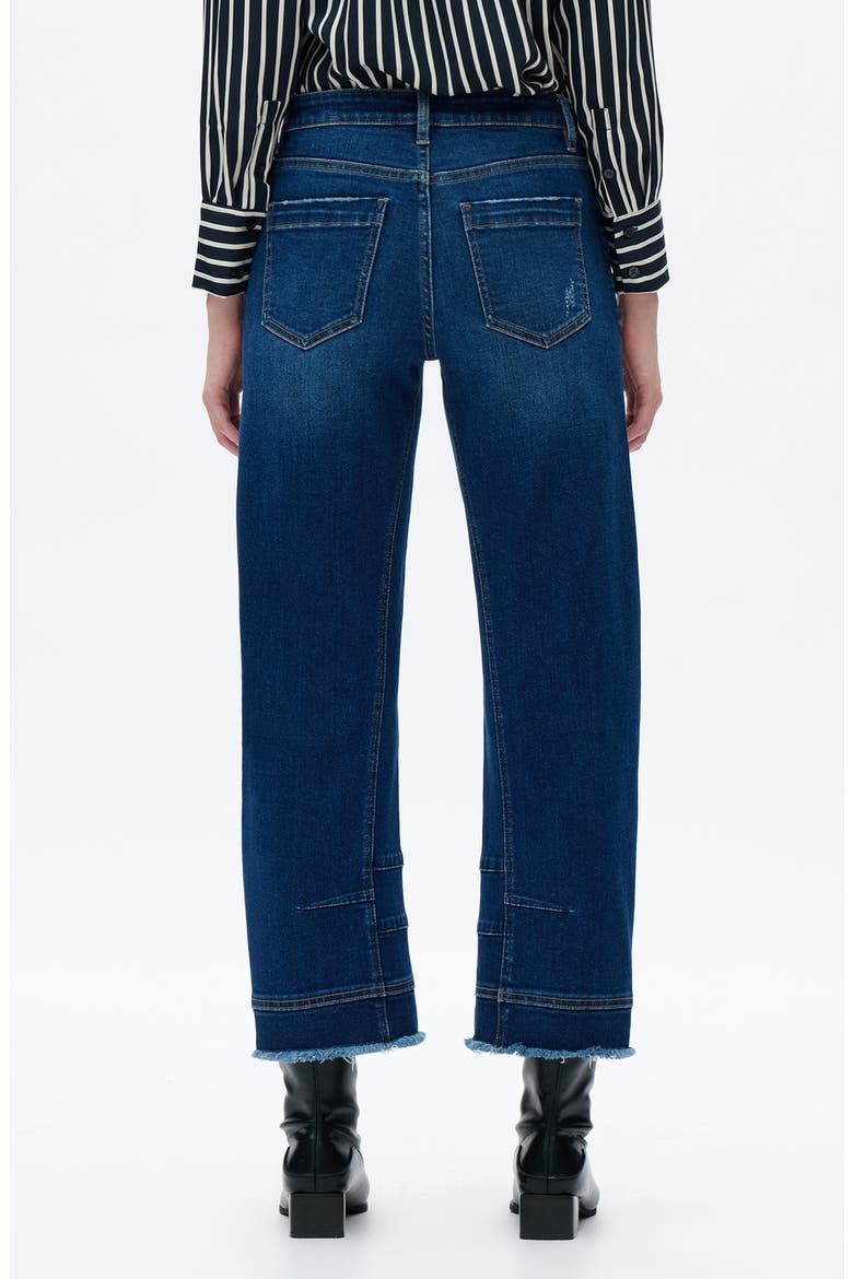 Frayed Mid Rise Ankle Barrel Leg Jeans, Alternate, color, DARK BLUE