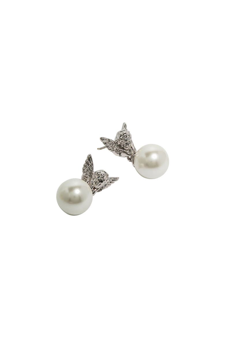 Ascend Cupid Pearl Earrings, Alternate, color, Silver & White