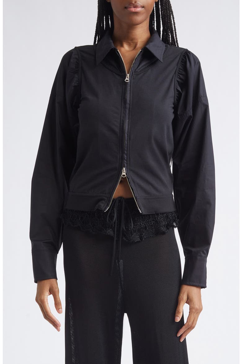 Canopy Zip-Up Cotton Poplin & Jersey Shirt Jacket, Main, color, BLACK