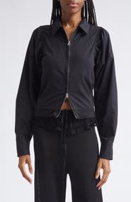 EMILY DAWN LONG Canopy Zip-Up Cotton Poplin & Jersey Shirt Jacket