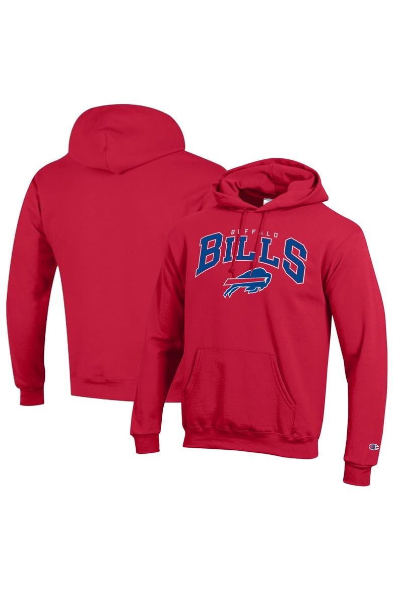 Men's Champion Red Buffalo Bills Powerblend Arch over Logo Hoodie, Main, color, Red