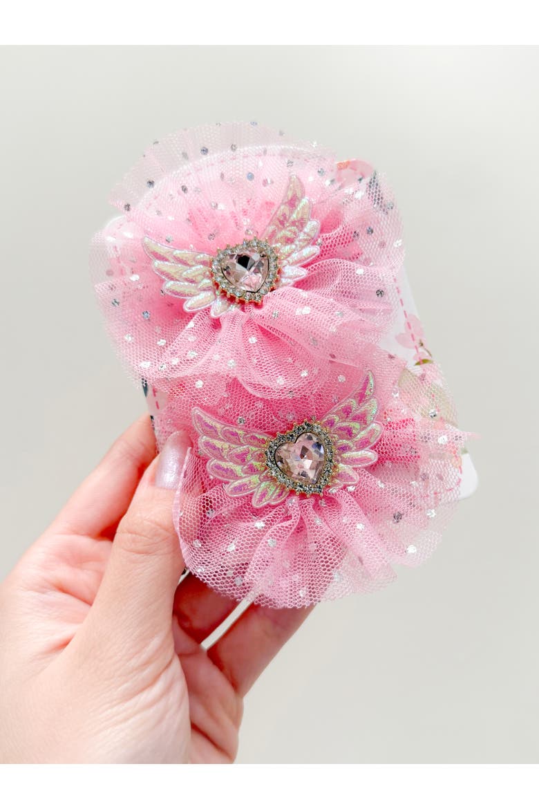 Angel Sparkle Wings Hair Clip Set of 4, Alternate, color, Ivory & Rose Pink