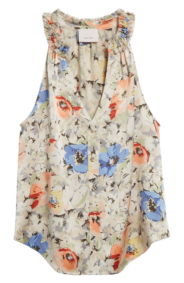 Cinq à Sept Jessie Floral Print Silk Sleeveless Top, Alternate, color, Ivory Multi