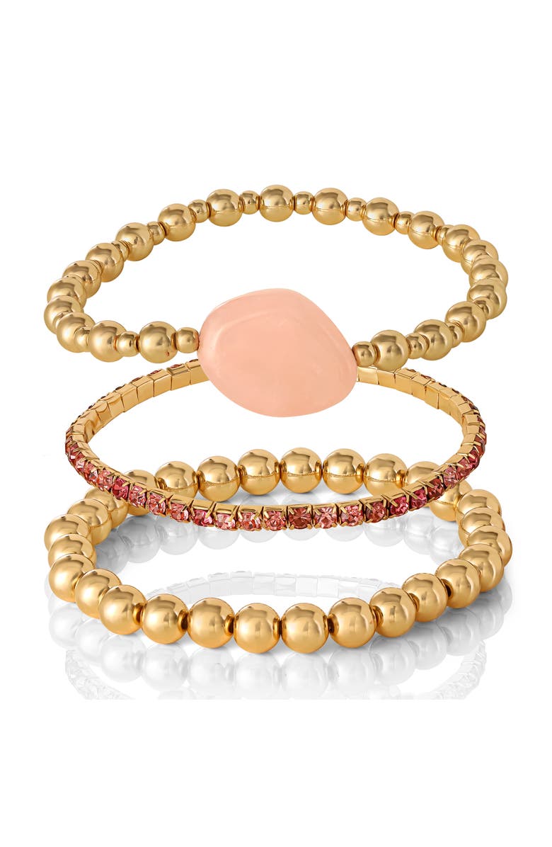 Jessica Simpson 3-Piece Beaded Stretch Bracelet Set, Alternate, color, Pink, Gold