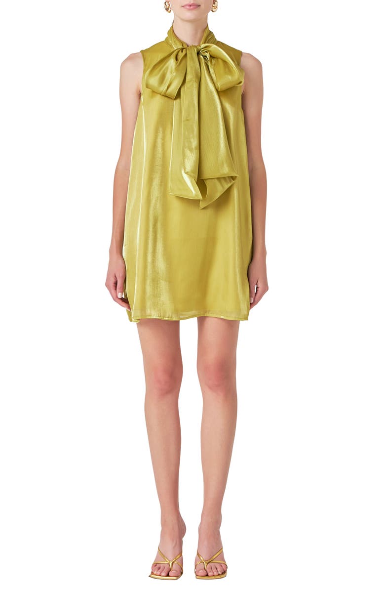 Endless Rose Bow Neck Organza Minidress, Main, color, Chartreuse