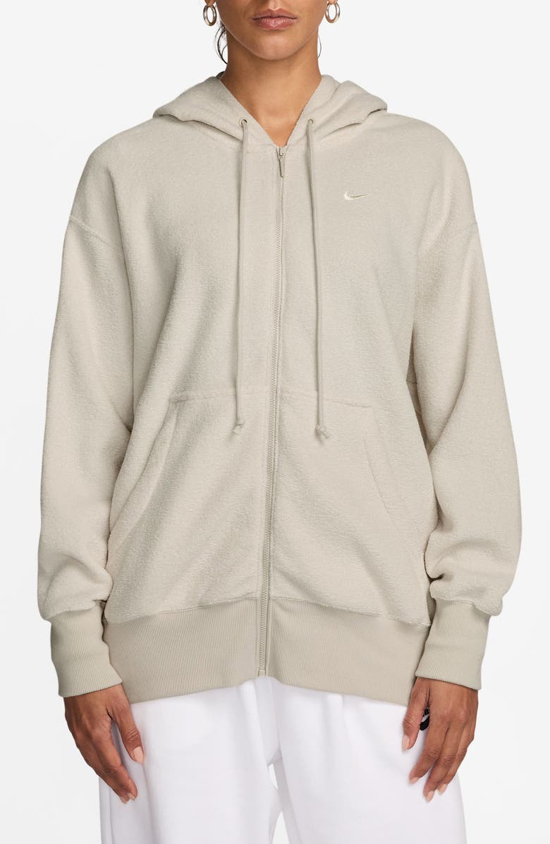 Nike Phoenix Oversize Plush Fleece Full Zip Hoodie, Main, color, Light Orewood Brown/ Sail