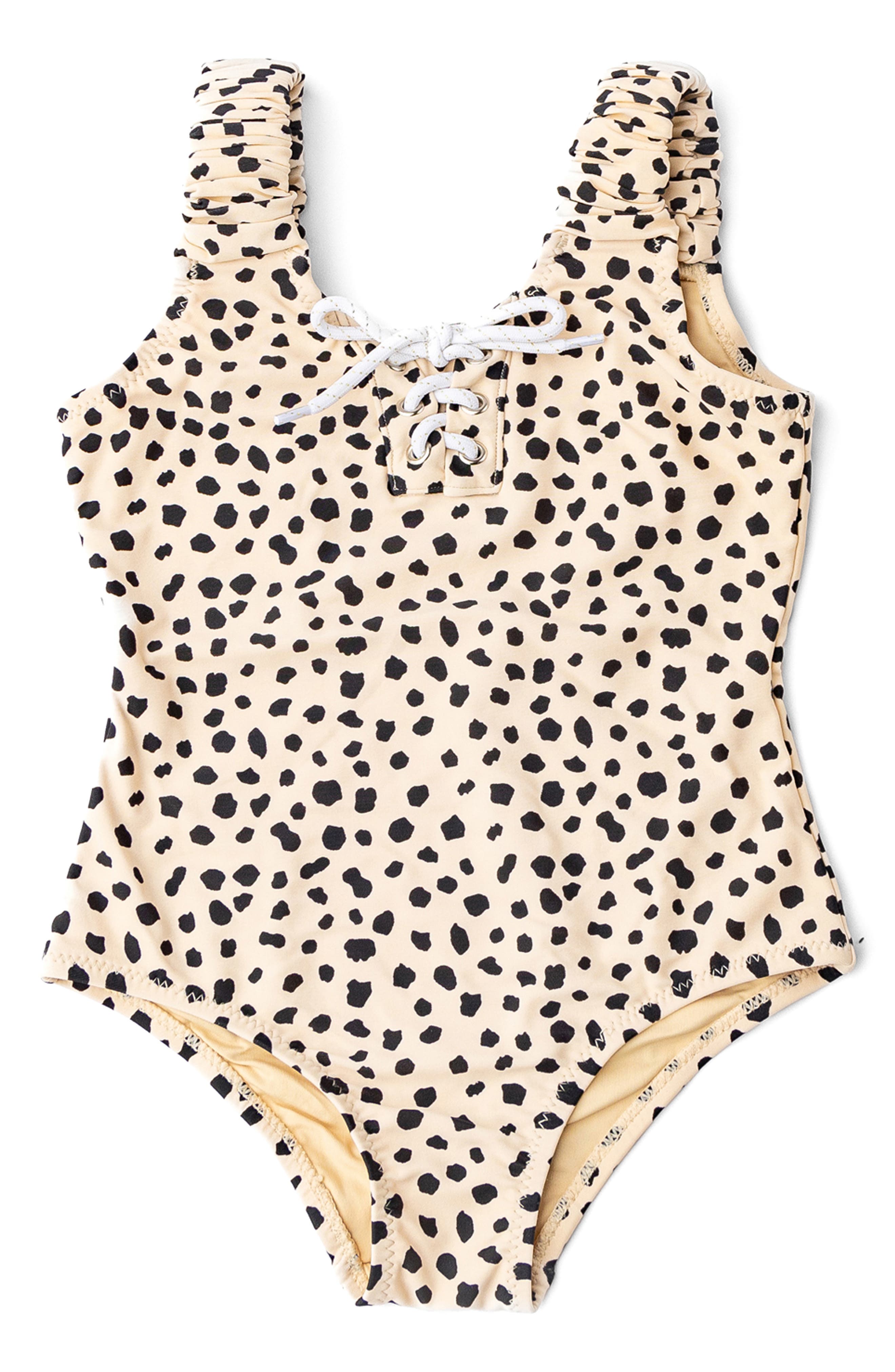 Shade Critters Kids' Dalmatian Leopard Lace-Up One-Piece UPF 50+ Swimsuit