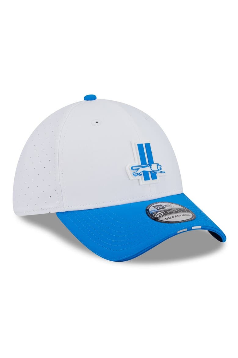 Men's New Era  White/Blue Detroit Lions 2025 NFL Training Camp Throwback Logo 39THIRTY Flex Hat, Alternate, color, White