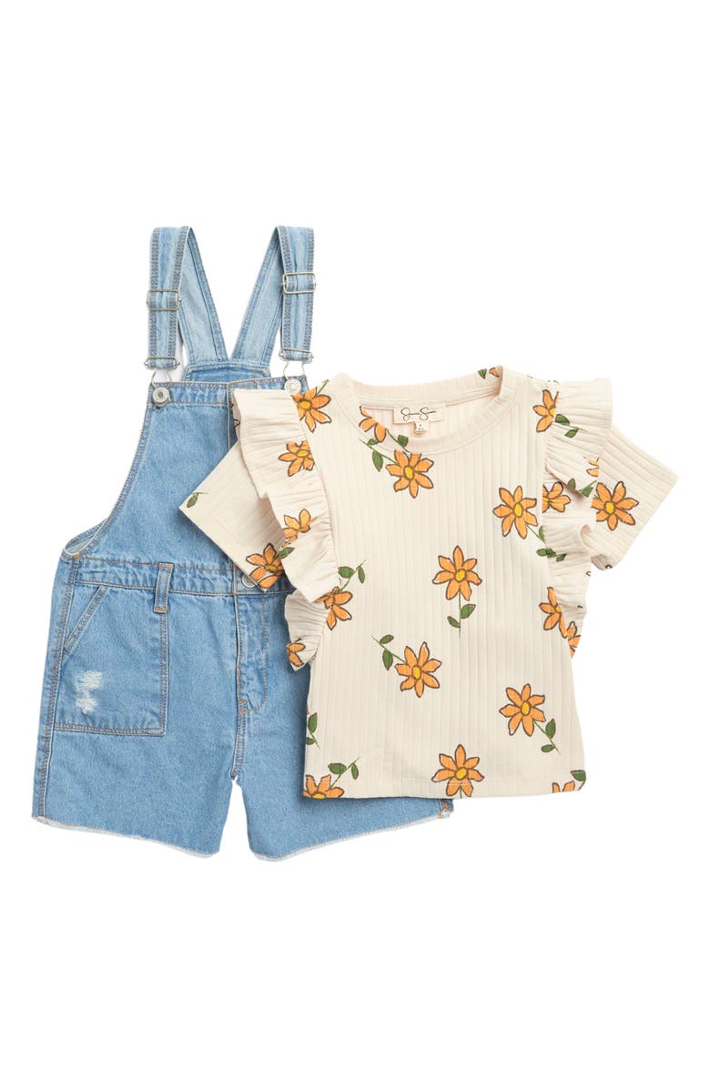 Jessica Simpson Kids' Floral Top & Overalls, Main, color, 