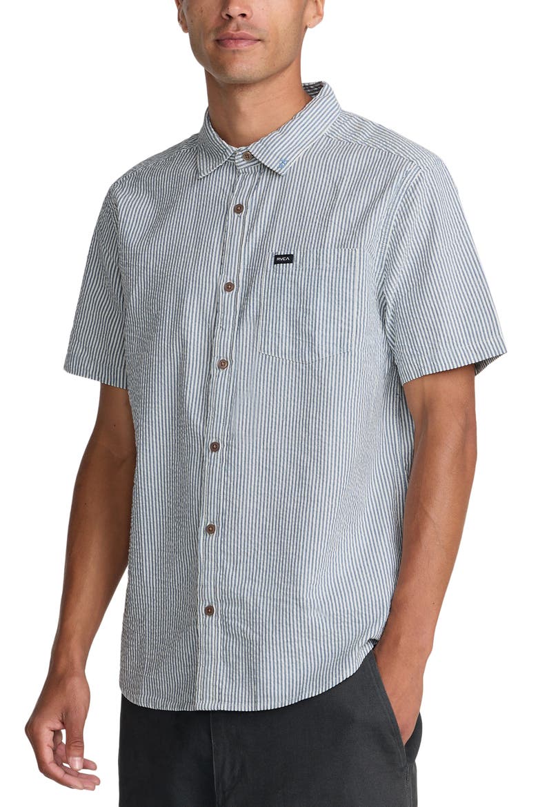 That'll Do Seersucker Short Sleeve Button-Up Shirt, Alternate, color, VINTAGE NAVY