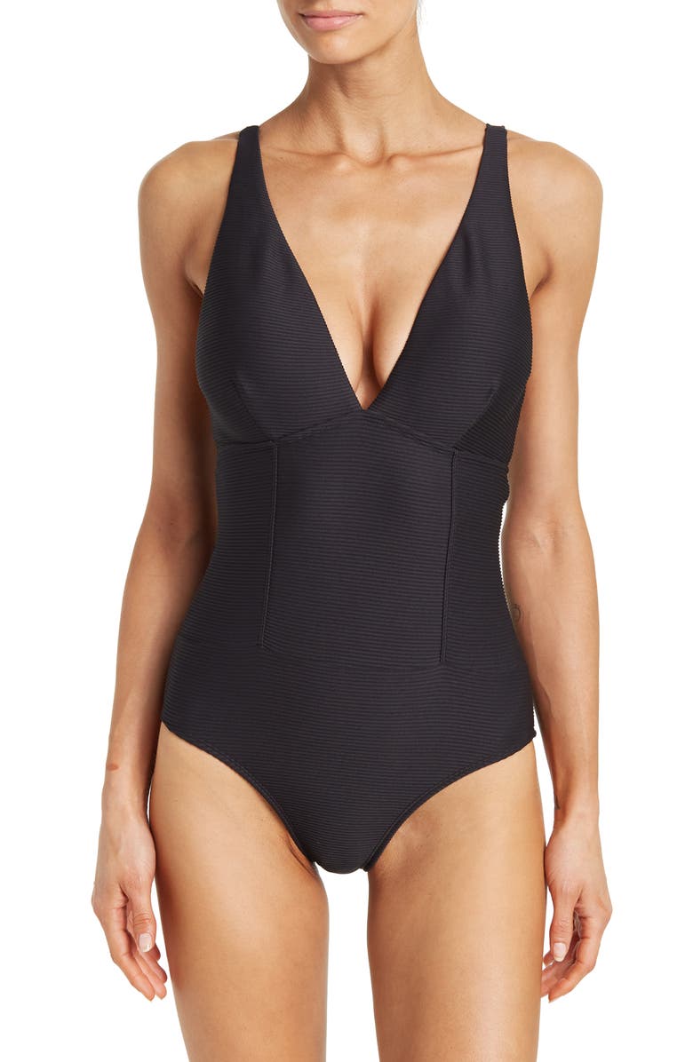 RACHEL Rachel Roy Ribbed One-Piece Swimsuit, Main, color,
