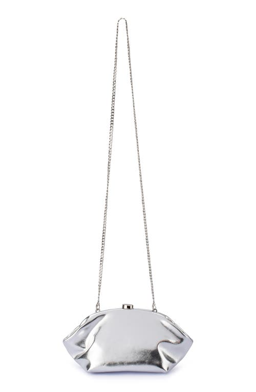 Olga Berg Tally Metallic Faux Leather Frame Clutch In Silver