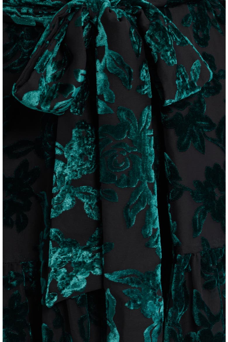 Tiered Tie Waist Long Sleeve Burnout Shirtdress, Alternate, color, DEEP JADE / ANNE BLACK