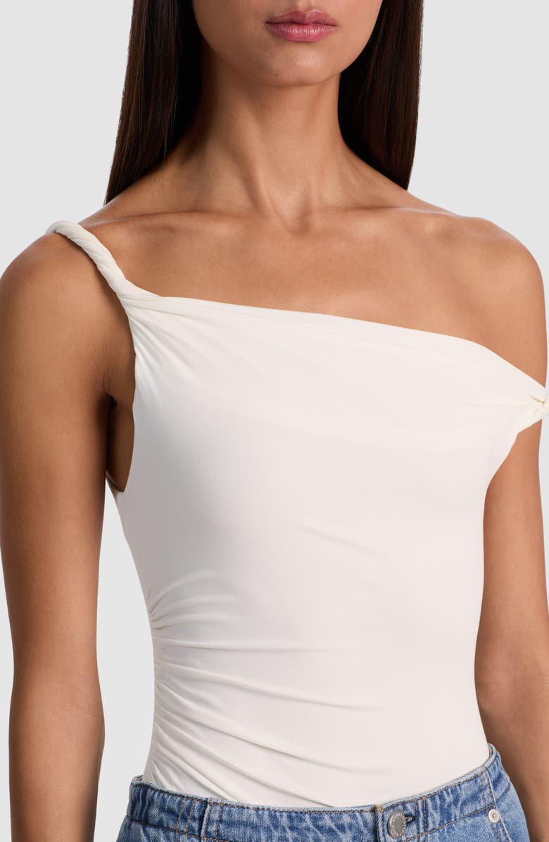 Alice + Olivia Bianca Twist Off the Shoulder Bodysuit, Alternate, color, Off White