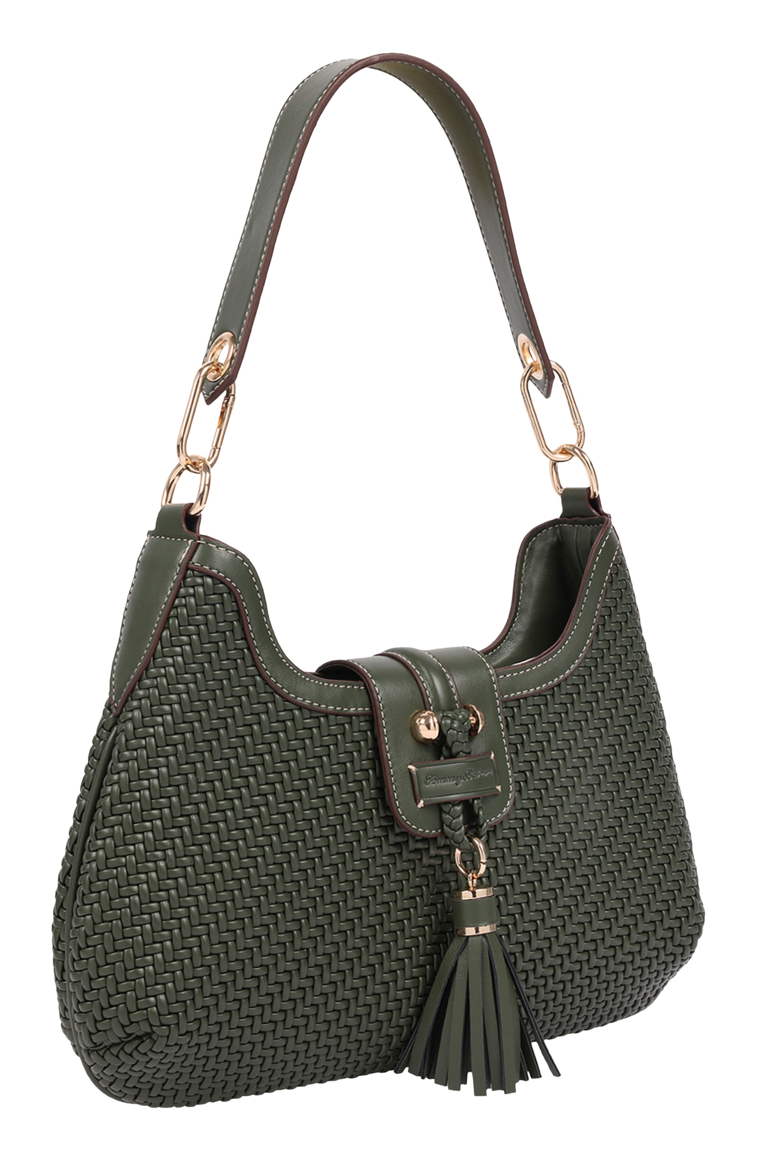Tassel Tab Woven Faux Leather Hobo, Alternate, color, OLIVE