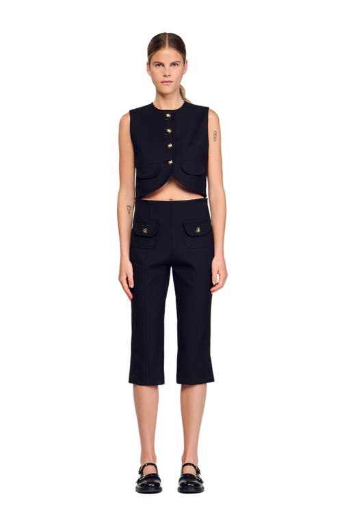 Sandro Decorative Buttoned Crop Top In Animal Print