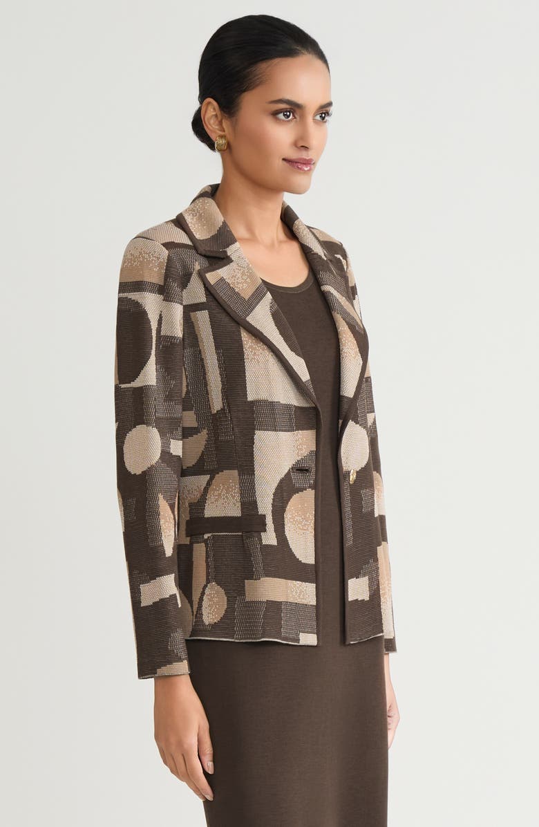 Ming Wang Tailored Geometric Jacquard Knit Blazer, Alternate, color, Warm Taupe/Dark Umber/Ivory