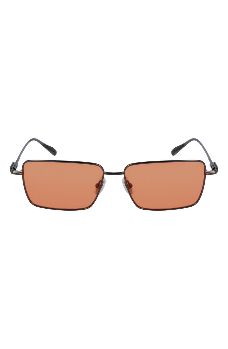FERRAGAMO Gancini Evolution 57mm Rectangular Sunglasses, Main, color, Dark Gun/ Orange
