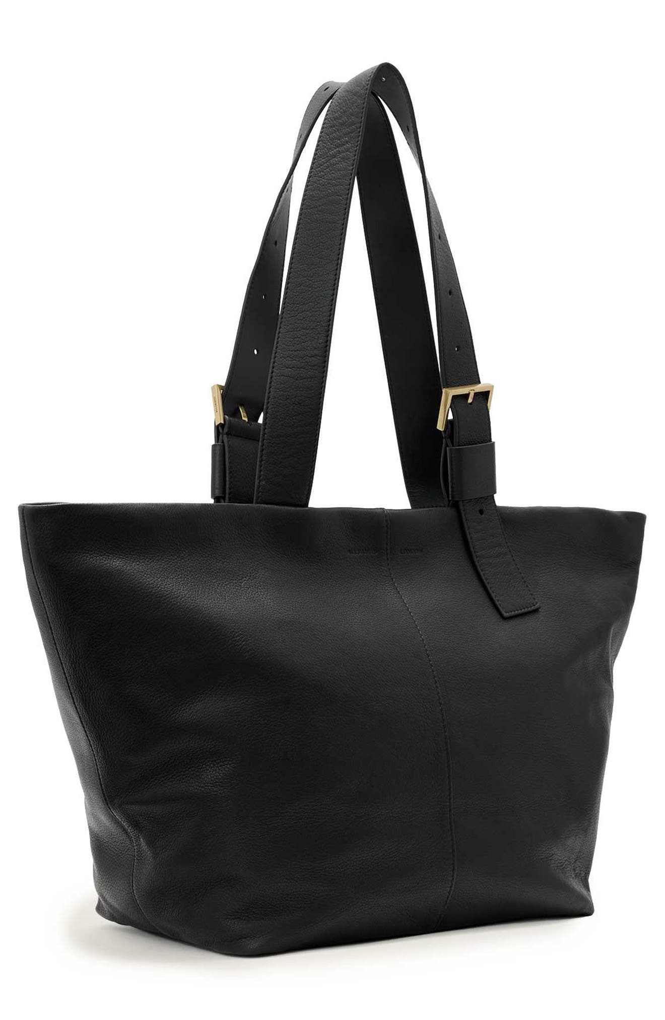 Alba Leather Zip Tote, Alternate, color, BLACK