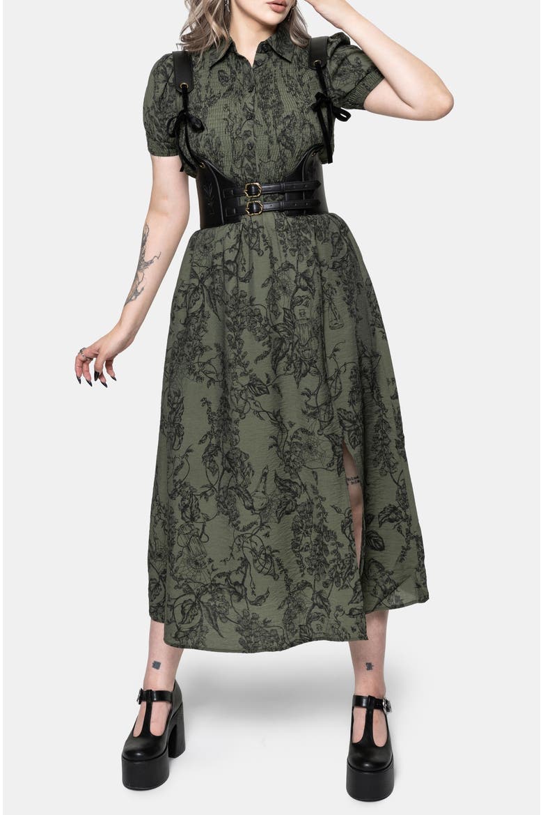 Orla Foxglove Print Shirred Midaxi Dress, Alternate, color, Green