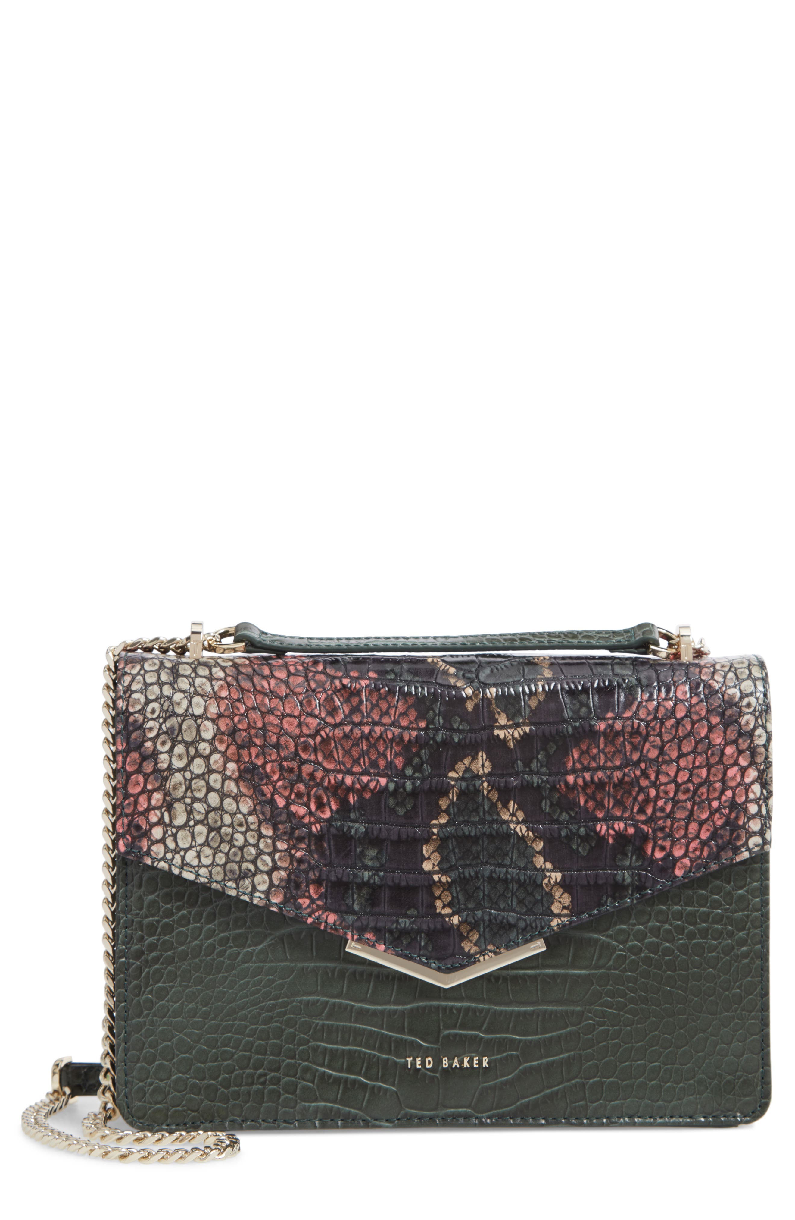Ted Baker London Gemmeh Slim Bar Snake Skin Embossed Crossbody Bag, Main, color, 