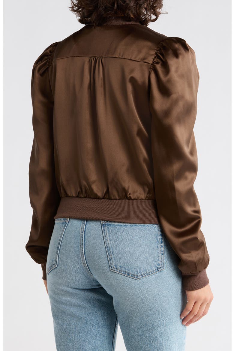Amma Crop Satin Bomber Jacket, Alternate, color, COCOA