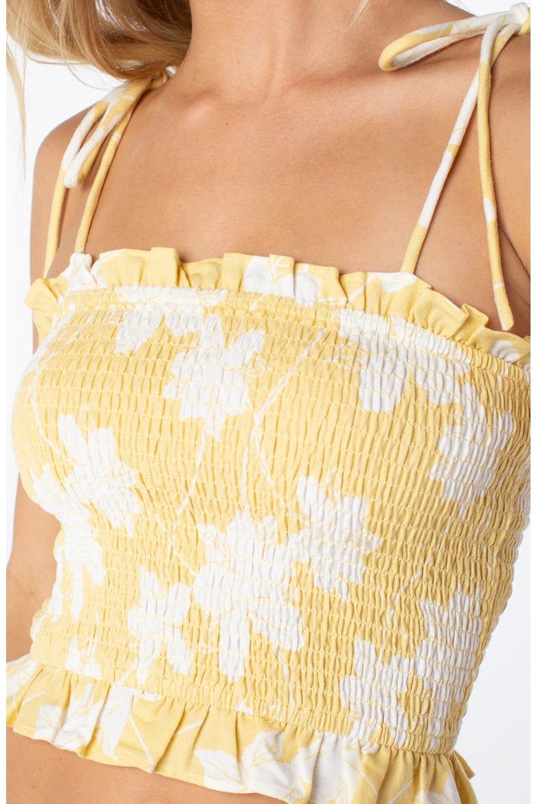 Avalon Floral Smocked Cotton Blend Crop Top, Alternate, color, RAFFIA