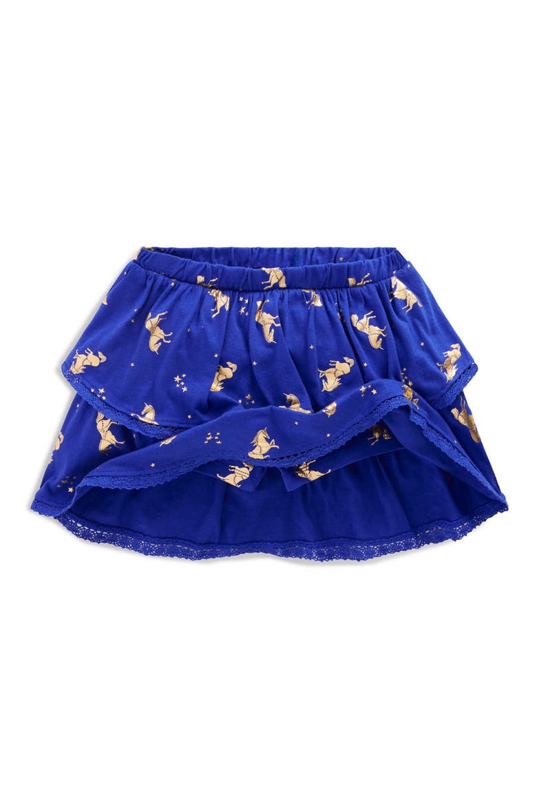 Kids' Printed Lace Trim Tiered Skort, Alternate, color, SAPPHIRE BLUE HORSES