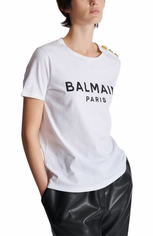BALMAIN T-SHIRT WITH BALMAIN PARIS PRINT WITH BUTTONS 