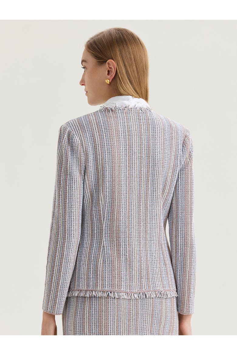 Asymmetrical Fringe Trim Knit Jacket, Alternate, color, Biscotti/Powder Blue