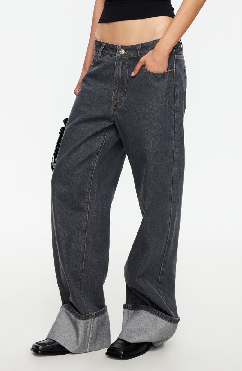 LIONESS Top Model Cuffed Relaxed Fit Straight Leg Jeans, Alternate, color, Charcoal