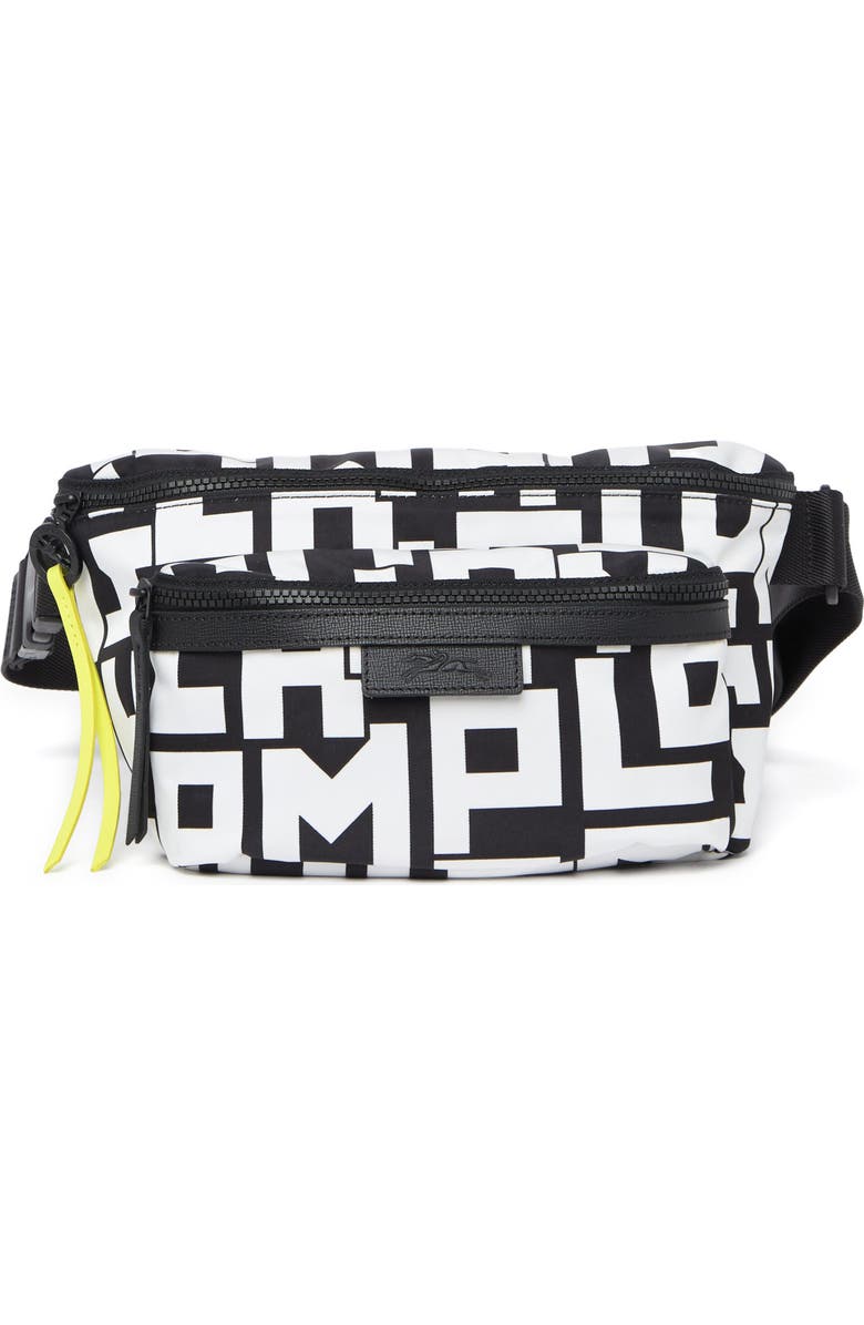 Longchamp Leather Trimmed Large Belt Bag, Main, color, Blk/White