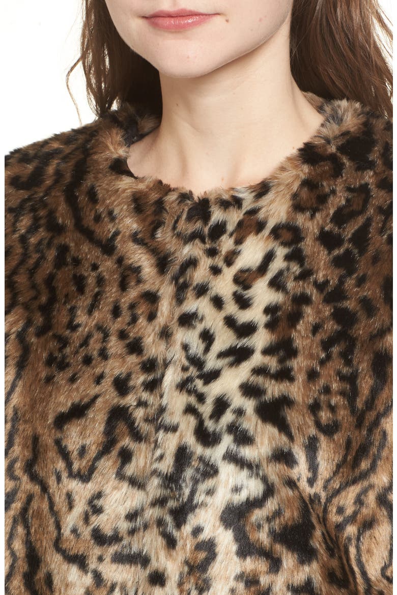BB Dakota McKinley Leopard Print Faux Fur Jacket, Alternate, color, BROWN