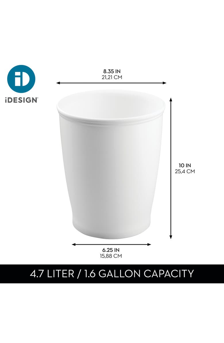 iDesign Kent Small Round Plastic Trash Can, 1.6 Gallon, 2-Pack, White, Alternate, color, White