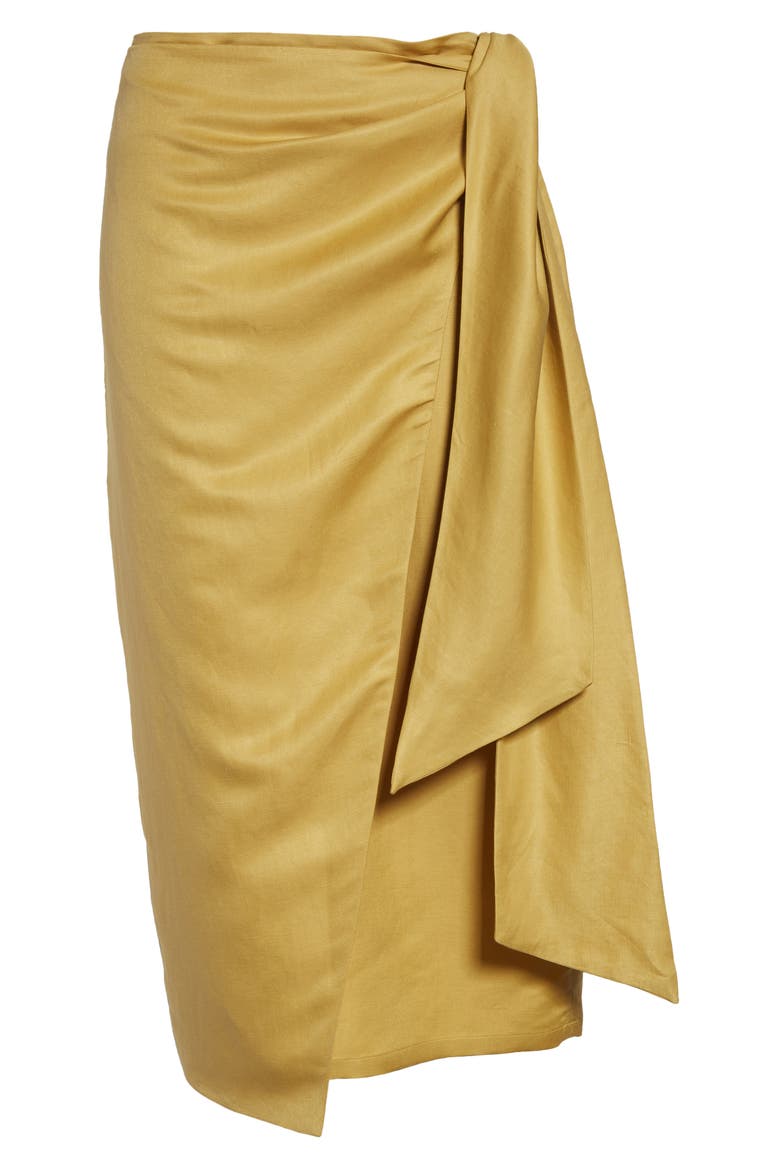 Tequila Linen & Silk Wrap Skirt, Alternate, color, YELLOW