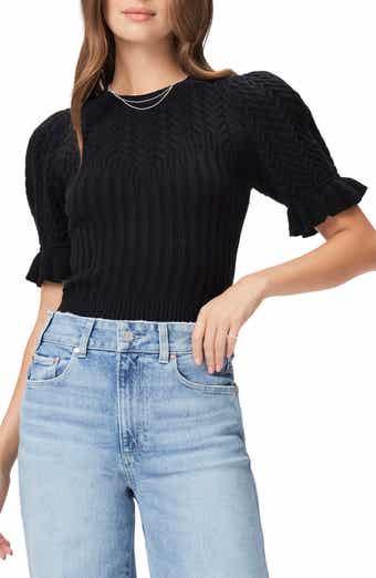 PAIGE Ansa Puff Sleeve Cotton Blend Rib Sweater